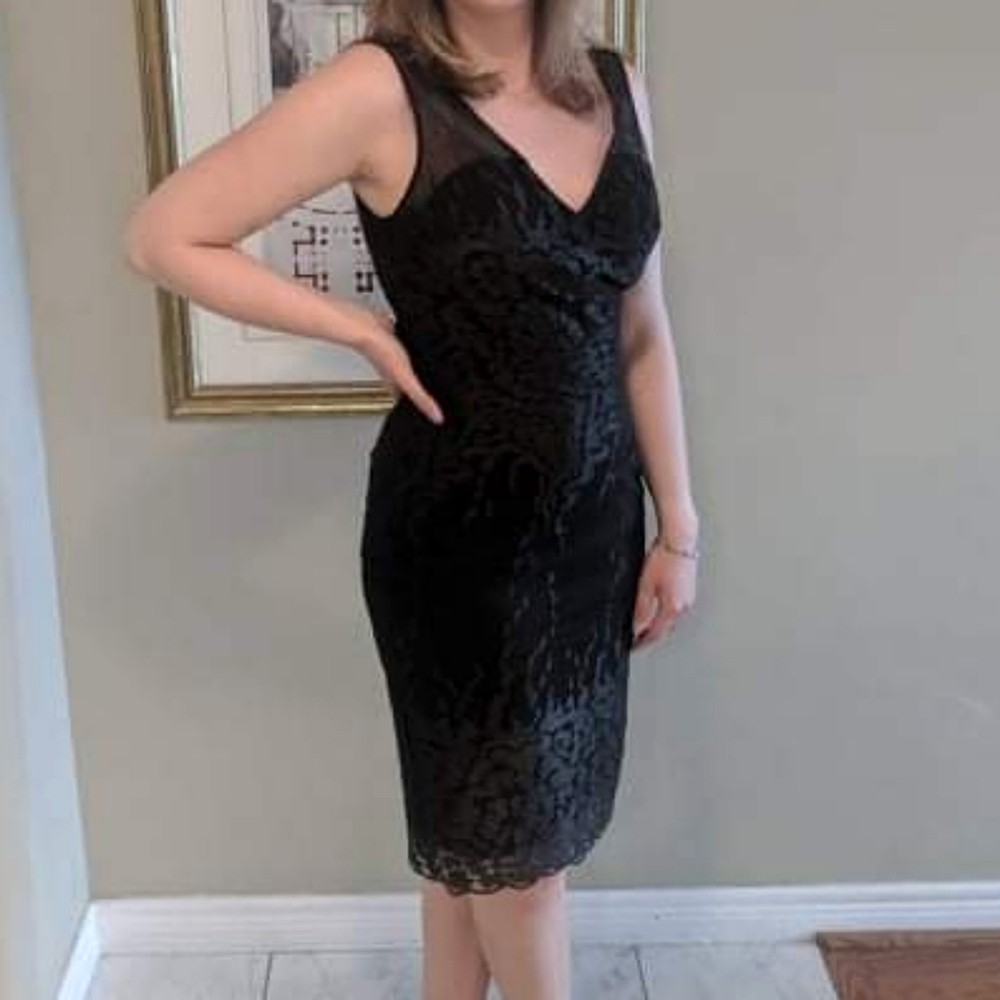 (4) Black Classic V-Neck Cocktail Dress